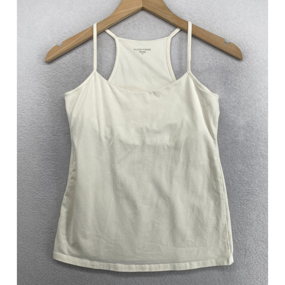 EILEEN FISHER Top XS Stretch Cotton Jersey Racerback Halter Shelf Bra Off White
